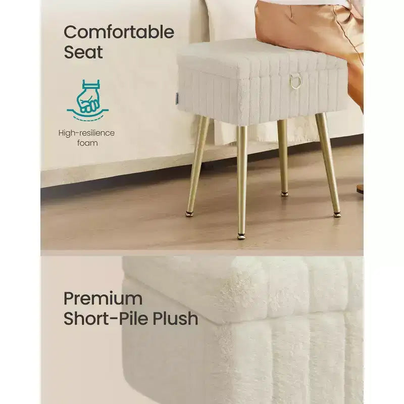SONGMICS Tabouret de Coiffeuse avec Rangement, Tabouret de Maquillage, Repose-Pieds Ottoman, Pieds en Métal, Pieds Réglables