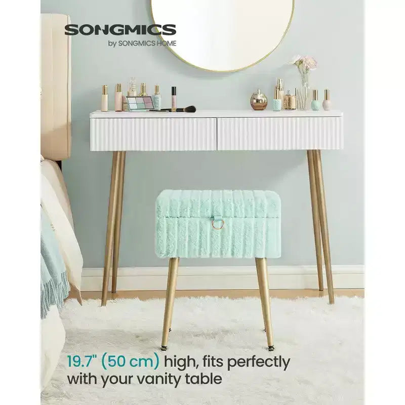 SONGMICS Tabouret de Coiffeuse avec Rangement, Tabouret de Maquillage, Repose-Pieds Ottoman, Pieds en Métal, Pieds Réglables