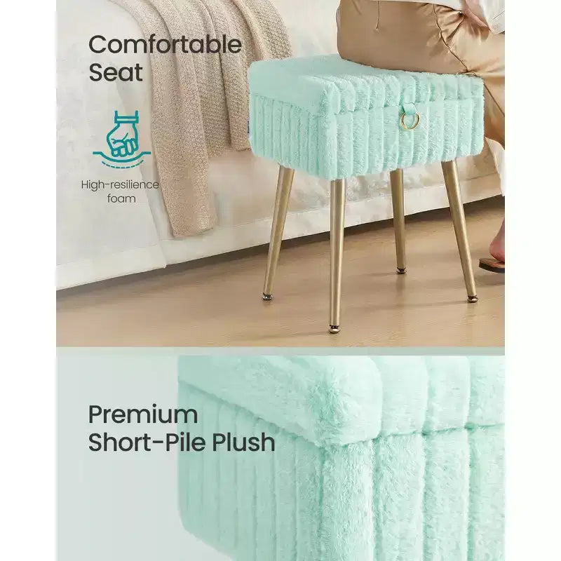 SONGMICS Tabouret de Coiffeuse avec Rangement, Tabouret de Maquillage, Repose-Pieds Ottoman, Pieds en Métal, Pieds Réglables