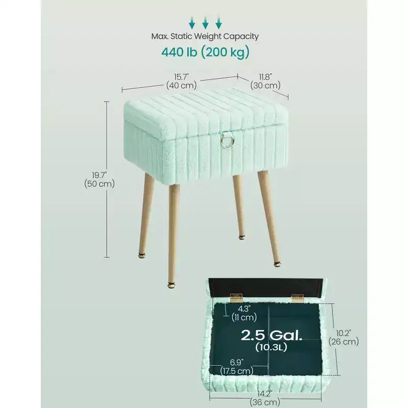 SONGMICS Tabouret de Coiffeuse avec Rangement, Tabouret de Maquillage, Repose-Pieds Ottoman, Pieds en Métal, Pieds Réglables