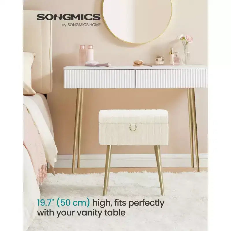 SONGMICS Tabouret de Coiffeuse avec Rangement, Tabouret de Maquillage, Repose-Pieds Ottoman, Pieds en Métal, Pieds Réglables