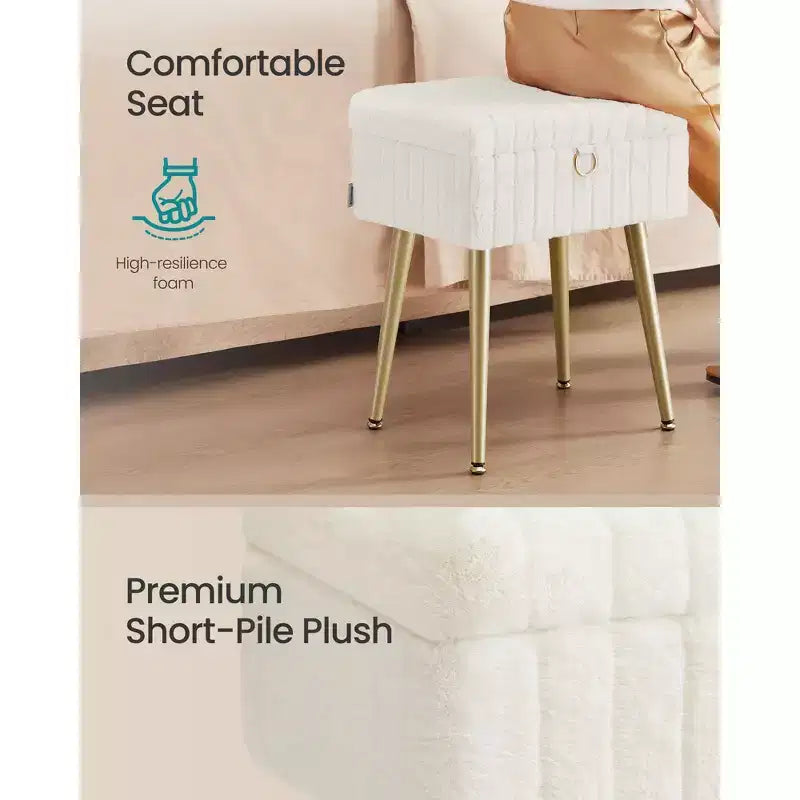 SONGMICS Tabouret de Coiffeuse avec Rangement, Tabouret de Maquillage, Repose-Pieds Ottoman, Pieds en Métal, Pieds Réglables