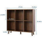 Étagère à 6 casiers – Meuble de rangement bas en bois à 2 niveaux, marron rétro, pour bureau/salon