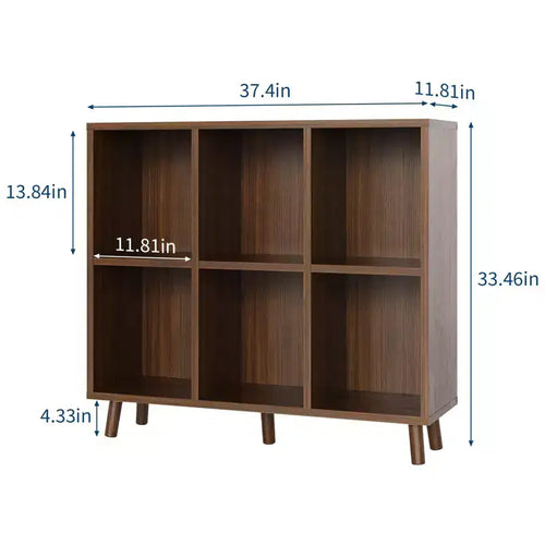 Étagère à 6 casiers – Meuble de rangement bas en bois à 2 niveaux, marron rétro, pour bureau/salon