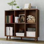Étagère à 6 casiers – Meuble de rangement bas en bois à 2 niveaux, marron rétro, pour bureau/salon