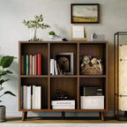 Étagère à 6 casiers – Meuble de rangement bas en bois à 2 niveaux, marron rétro, pour bureau/salon