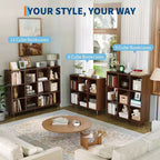 Étagère à 6 casiers – Meuble de rangement bas en bois à 2 niveaux, marron rétro, pour bureau/salon