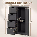 Meuble de rangement de salle de bain noir avec 4 tiroirs et 1 porte