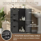 Meuble de rangement de salle de bain noir avec 4 tiroirs et 1 porte