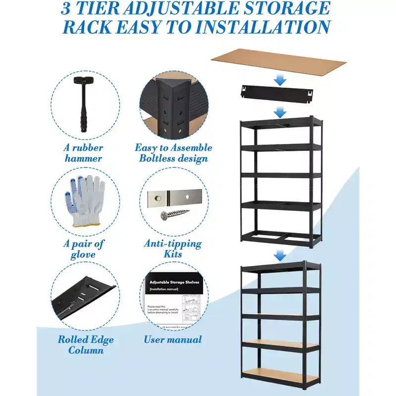 Étagères de garage robustes, étagères de rangement réglables à 3 niveaux, charge de 600 kg, étagères de rangement de garage réglables pour entrepôt, cellier, sous-sol