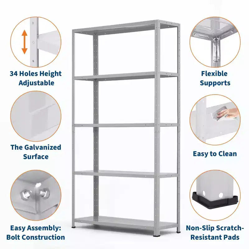 Étagères de garage robustes, capacité de 1134 kg, unité de rangement métallique à 5 niveaux, réglable pour garde-manger, cuisine, sous-sol, salle de bain, buanderie