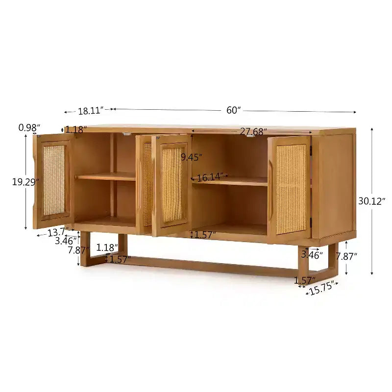 Buffet Christopher Knight Home Larkspur moderne à 4 portes en bois d'acacia et rotin