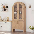 Coolmee 60 Kitchen Pantry Storage Cabinet, Large Arched Display Cabinet with 4 Glass Doors, 4-Tier Freestanding Organizer for Bathroom, Entryway