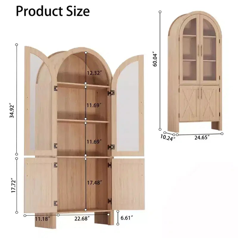 Coolmee 60 Meuble de Rangement de Cuisine, Grand Buffet Vaisselier avec 4 Portes Vitrées, Organisateur Autonome à 4 Niveaux pour Salle de Bain, Entrée