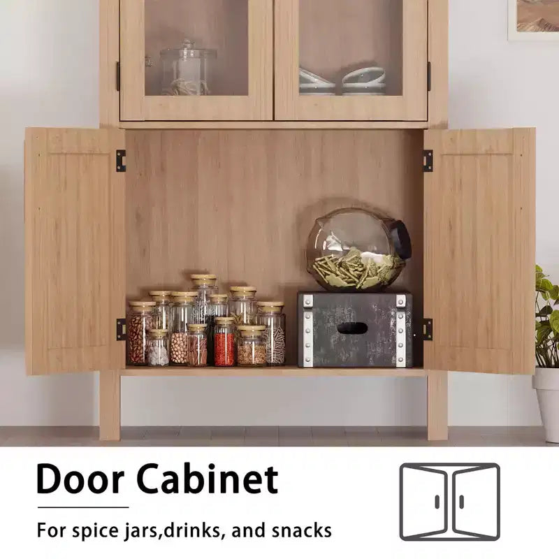 Coolmee 60 Meuble de Rangement de Cuisine, Grand Buffet Vaisselier avec 4 Portes Vitrées, Organisateur Autonome à 4 Niveaux pour Salle de Bain, Entrée