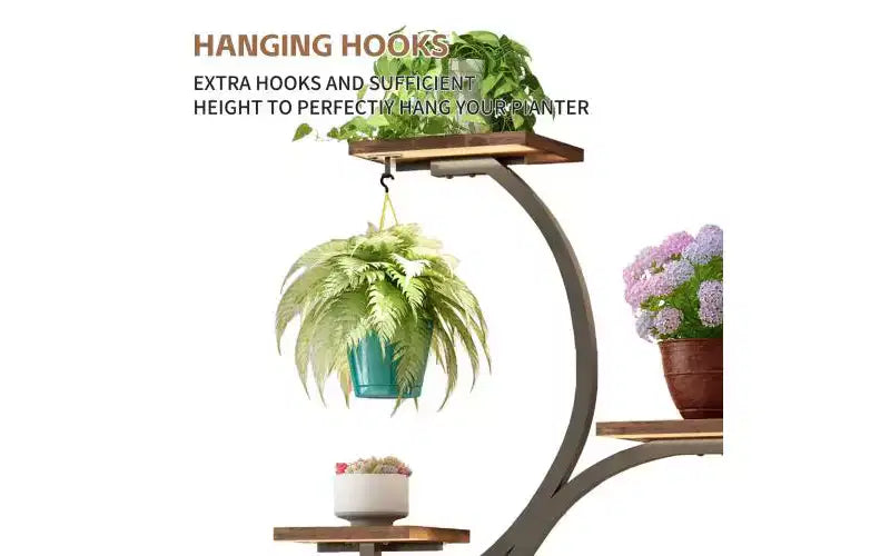 JVNOXK Support de Plante d'Angle de 157 cm de Haut avec Lumières, pour Plantes d'Intérieur, Étagère à Fleurs à 8 Niveaux, Étagère Décorative en Forme de S pour Salon, Noir