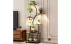 JVNOXK Support de Plante d'Angle de 157 cm de Haut avec Lumières, pour Plantes d'Intérieur, Étagère à Fleurs à 8 Niveaux, Étagère Décorative en Forme de S pour Salon, Noir