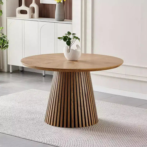 47 Modern Round Pedestal Dining Table for 4, Multi-Functional Kitchen Table, Coffee Table, or Accent Table with Slatted Base-Panipeachy
