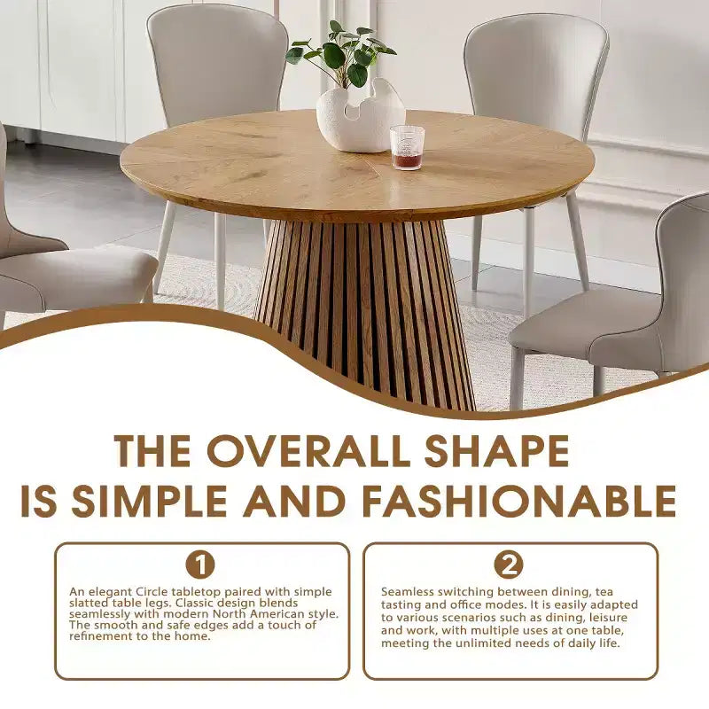 47 Table de salle à manger ronde à pied central moderne pour 4 personnes, table de cuisine multifonctionnelle, table basse ou table d'appoint avec base à lattes - Panipeachy