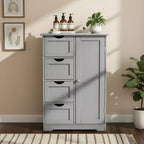 Gray Bathroom Storage Cabinet with 4 Drawers and 1 Door