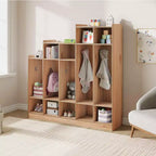 Porte-manteau pour enfant – 5 compartiments avec 9 casiers, 10 crochets et dispositif anti-basculement, meuble de rangement durable en bois pour entrée, chambre, salle de jeux