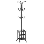 SONGMICS Coat Rack Freestanding with Umbrella Holder, Metal Coat Rack Stand with 12 Hooks, for Entryway, Hallway, Living Room, Bedroom, Ink Black
