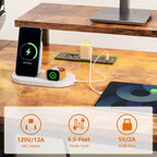 Bureau d'ordinateur rustique marron de 61 pouces avec station de charge, bureau de jeu réversible, lumières LED, classeur, support de moniteur, étagères de rangement, bureau à domicile