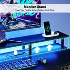 Bureau d'ordinateur noir de 61 pouces avec station de recharge, bureau de jeu réversible, lumières LED, armoire de classement, support d'écran, étagères de rangement, bureau à domicile