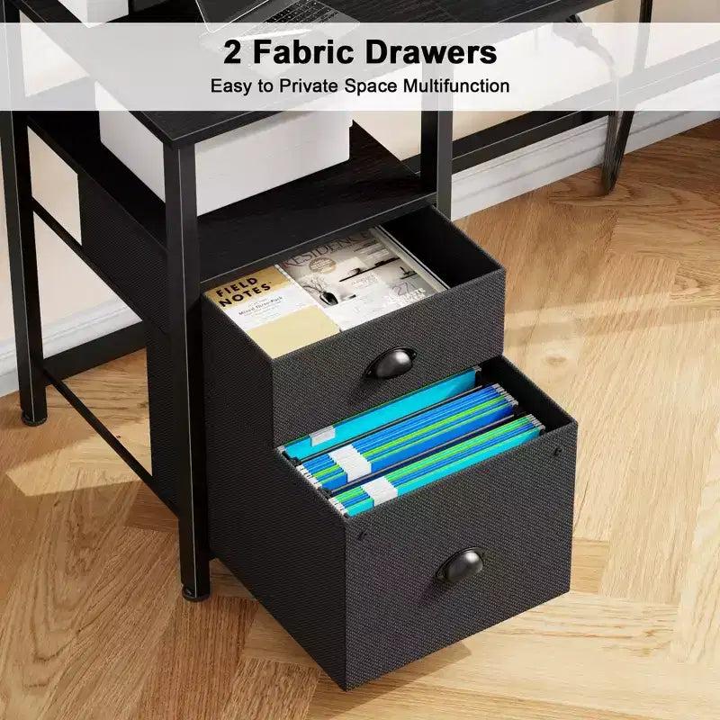 Bureau d'ordinateur noir de 61 pouces avec station de recharge, bureau de jeu réversible, lumières LED, armoire de classement, support d'écran, étagères de rangement, bureau à domicile