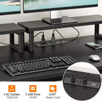 Bureau d'ordinateur noir de 47 pouces avec station de charge, classeur, bureau de jeu pour la maison, 2 supports de moniteur, tiroir de rangement, étagères, table d'écriture pour chambre à coucher