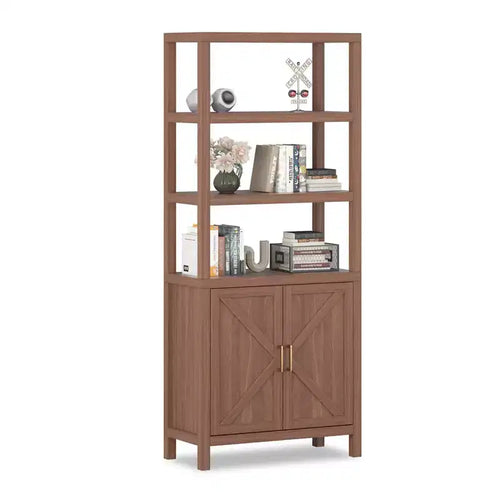 5-Tier Bookshelf, 71 Tall Sideboard, Wooden Bookcase with Adjustable Shelves, Country-Style Bookcase, Suitable for Living Room, Bedroom, Home Office