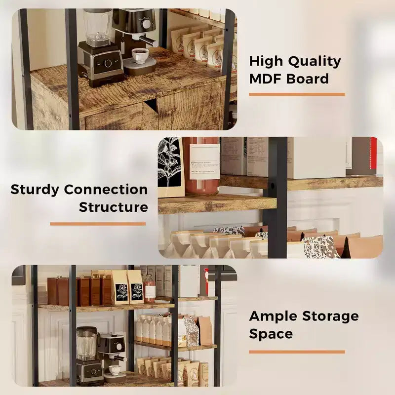 Mini-bar à café – Étagère d'angle autoportante à 32 étagères et buffet avec portes, meuble de rangement à cadre métallique pour cuisine, bureau