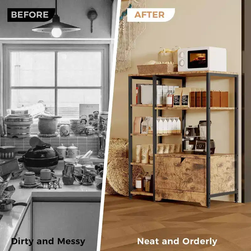 Mini-bar à café – Étagère d'angle autoportante à 32 étagères et buffet avec portes, meuble de rangement à cadre métallique pour cuisine, bureau