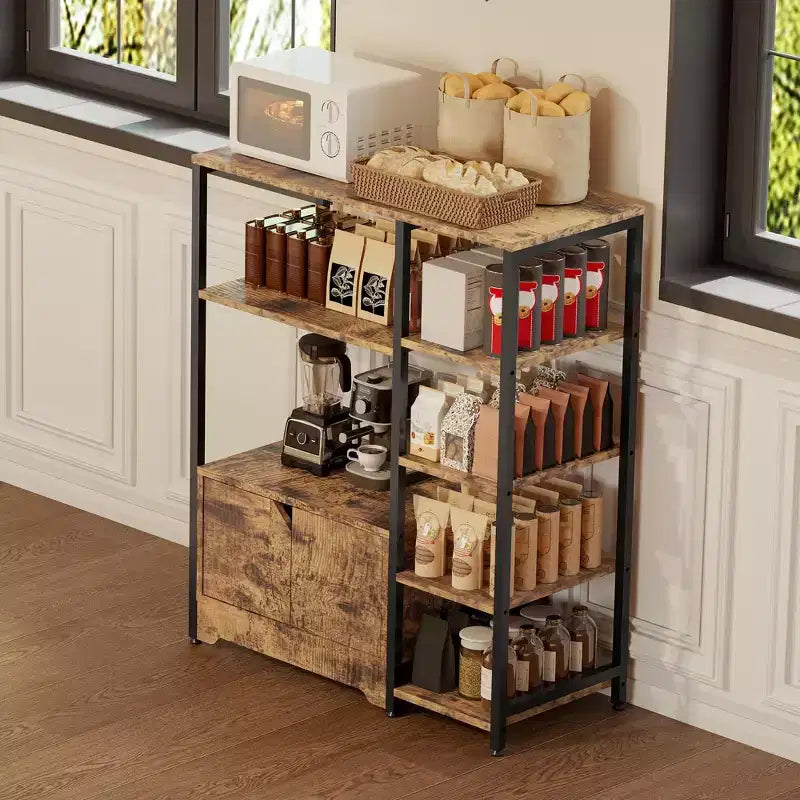 Mini-bar à café – Étagère d'angle autoportante à 32 étagères et buffet avec portes, meuble de rangement à cadre métallique pour cuisine, bureau