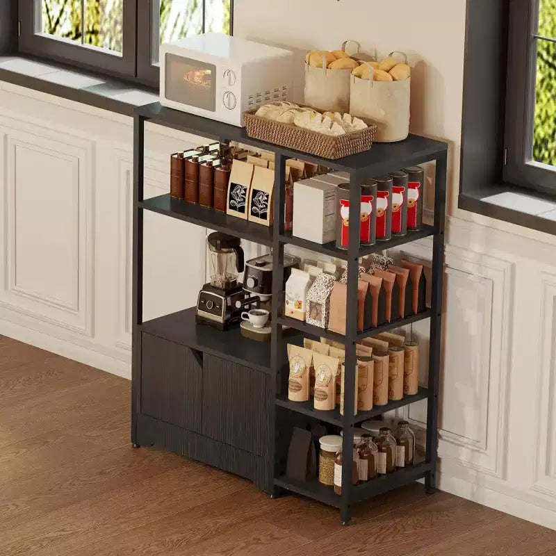 Mini-bar à café – Étagère d'angle autoportante à 32 étagères et buffet avec portes, meuble de rangement à cadre métallique pour cuisine, bureau