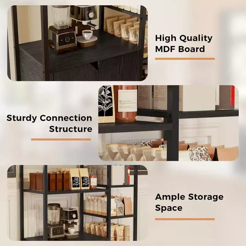 Mini-bar à café – Étagère d'angle autoportante à 32 étagères et buffet avec portes, meuble de rangement à cadre métallique pour cuisine, bureau