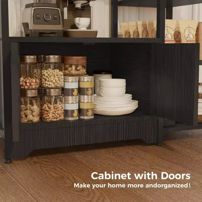 Mini-bar à café – Étagère d'angle autoportante à 32 étagères et buffet avec portes, meuble de rangement à cadre métallique pour cuisine, bureau