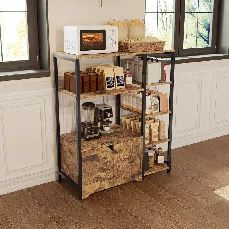 Mini-bar à café – Étagère d'angle autoportante à 32 étagères et buffet avec portes, meuble de rangement à cadre métallique pour cuisine, bureau