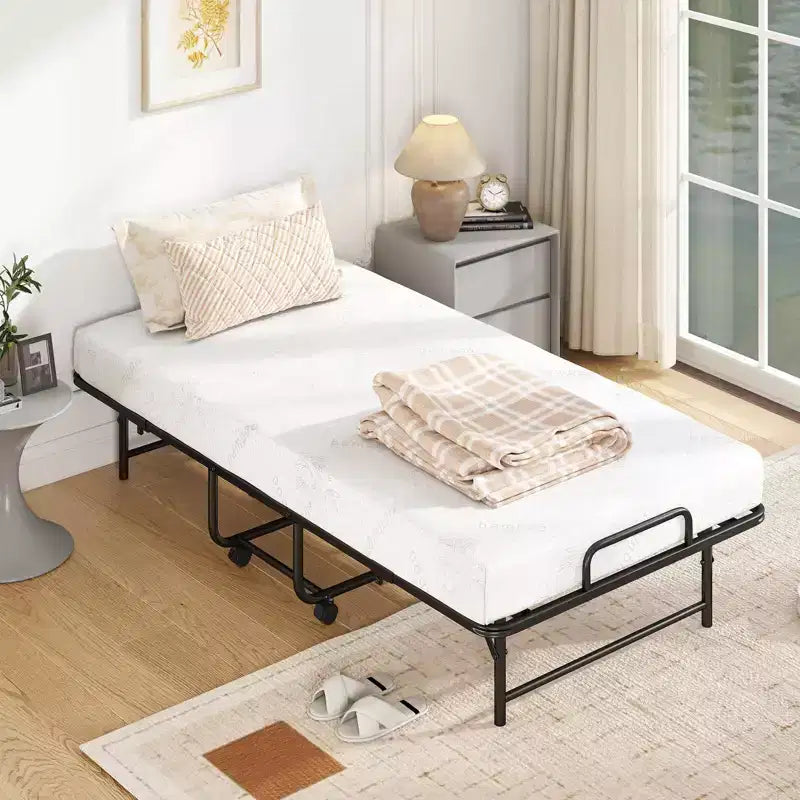 Lit pliant double Costway avec matelas de 5 pouces, matelas en mousse à mémoire de forme et cadre à lattes métalliques