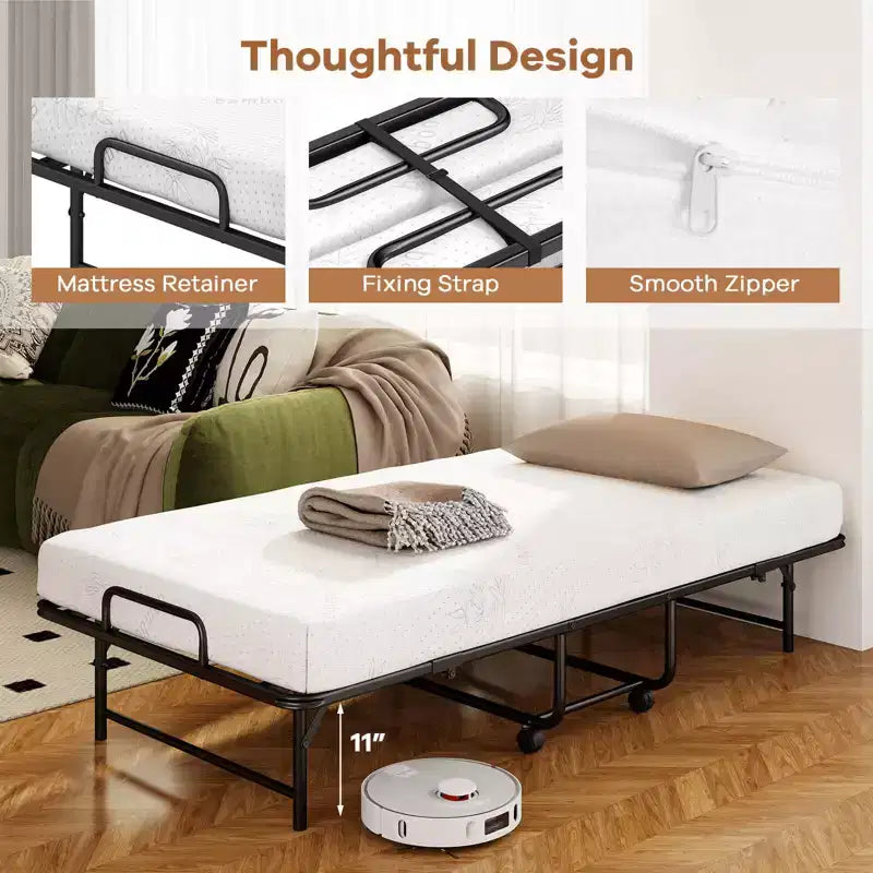 Lit pliant double Costway avec matelas de 5 pouces, matelas en mousse à mémoire de forme et cadre à lattes métalliques