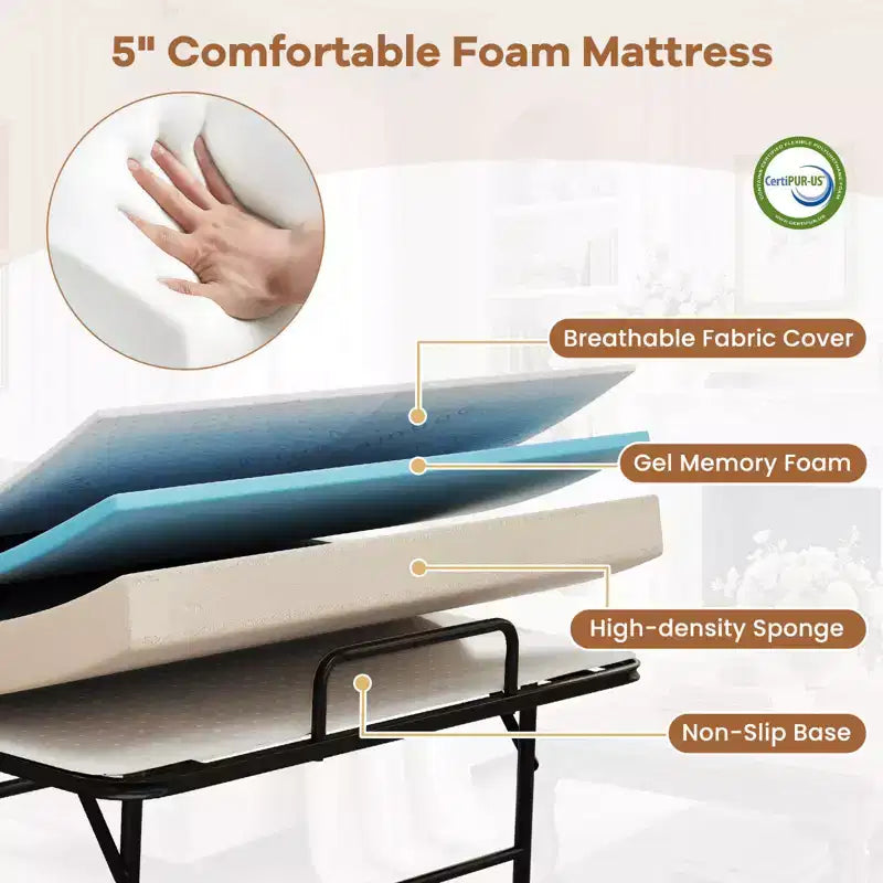 Lit pliant double Costway avec matelas de 5 pouces, matelas en mousse à mémoire de forme et cadre à lattes métalliques