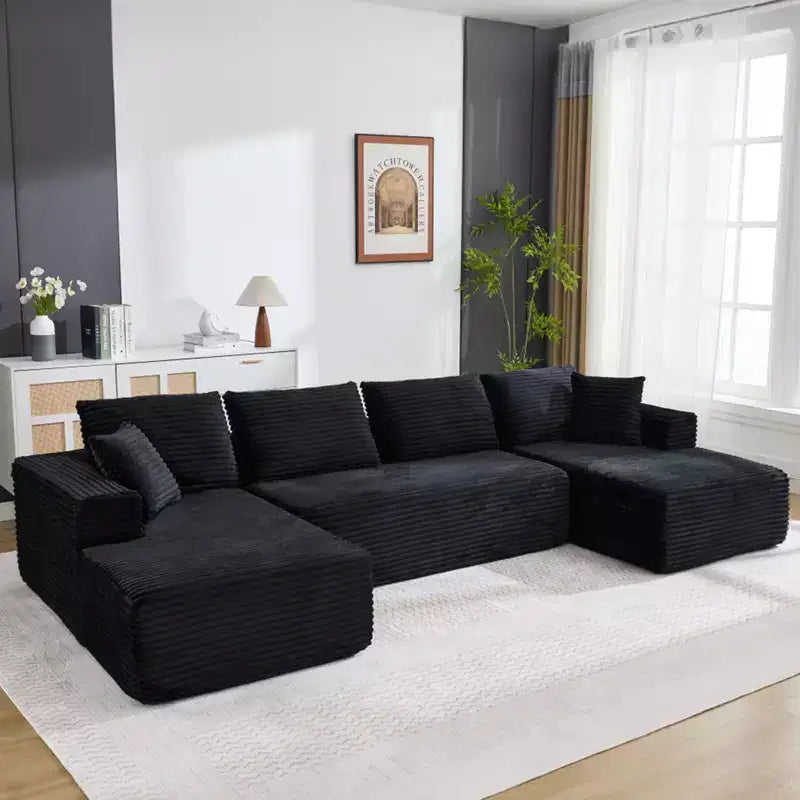 Canapé sectionnel moderne modulaire en forme de U Cloud de 130 pouces avec 2 méridiennes, canapé profond 4 places en velours côtelé avec oreillers pour le salon