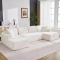 130'' U Shaped Cloud Couch Sectional Modern Modular Couch with 2 Chaise Lounge, 4-Seat Corduroy Deep Seat Sofa with Pillows for Living Room