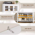 Armoire de cuisine haute de 66 po avec lumières DEL et station de recharge, armoire de rangement de cuisine, buffet de cuisine, bar à café avec tiroirs de rangement