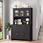 Armoire de cuisine haute de 66 po avec lumières DEL et station de recharge, armoire de rangement de cuisine, buffet de cuisine, bar à café avec tiroirs de rangement