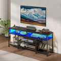 55 Inch Black TV Stand with Charging Station LED Lights Entertainment Center for TVs up to 60 Inch Media Console Storage Shelves Living Room Bedroom