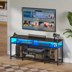 Meuble TV noir de 55 pouces avec station de charge, lumières LED, centre de divertissement pour TV jusqu'à 60 pouces, étagères de rangement pour console multimédia, salon, chambre à coucher