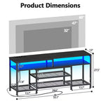 Meuble TV noir de 55 pouces avec station de charge, lumières LED, centre de divertissement pour TV jusqu'à 60 pouces, étagères de rangement pour console multimédia, salon, chambre à coucher