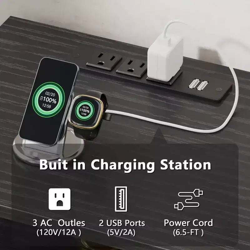 Meuble TV noir de 55 pouces avec station de charge, lumières LED, centre de divertissement pour TV jusqu'à 60 pouces, étagères de rangement pour console multimédia, salon, chambre à coucher