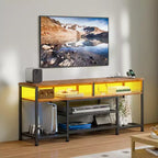 Meuble TV marron de 55 pouces avec station de charge, lumières LED, centre de divertissement pour téléviseurs jusqu'à 60 pouces, étagères de rangement pour salon et chambre à coucher